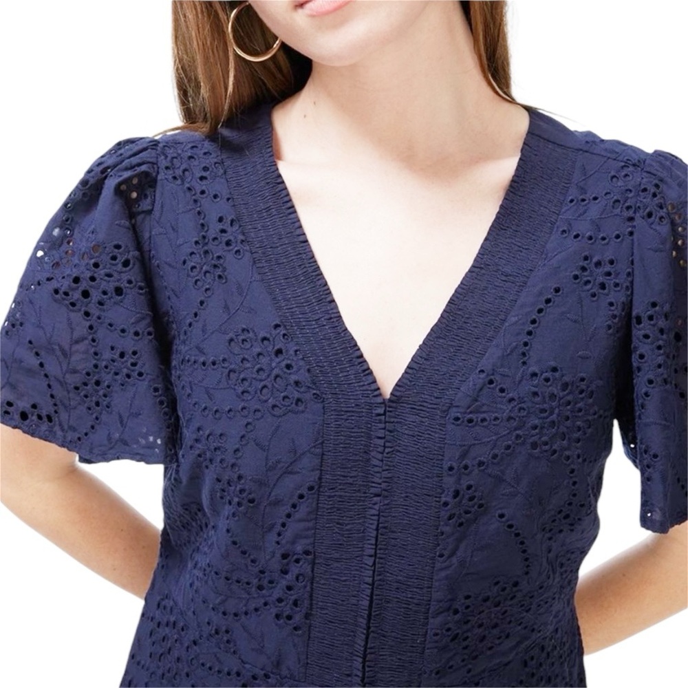 Chico's Navy Eyelet V-Neck Tiered Midi Dress - Picture 10 of 15